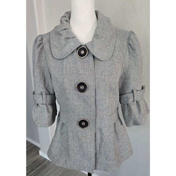 Vintage Mod'land Paris Tweed Wool Blend Academia Large Button Blazer Jacket Sz L - Picture 14 of 14